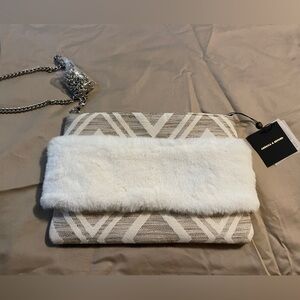 America and Beyond Faux Fur Convertible Clutch w/ Strap Snow White